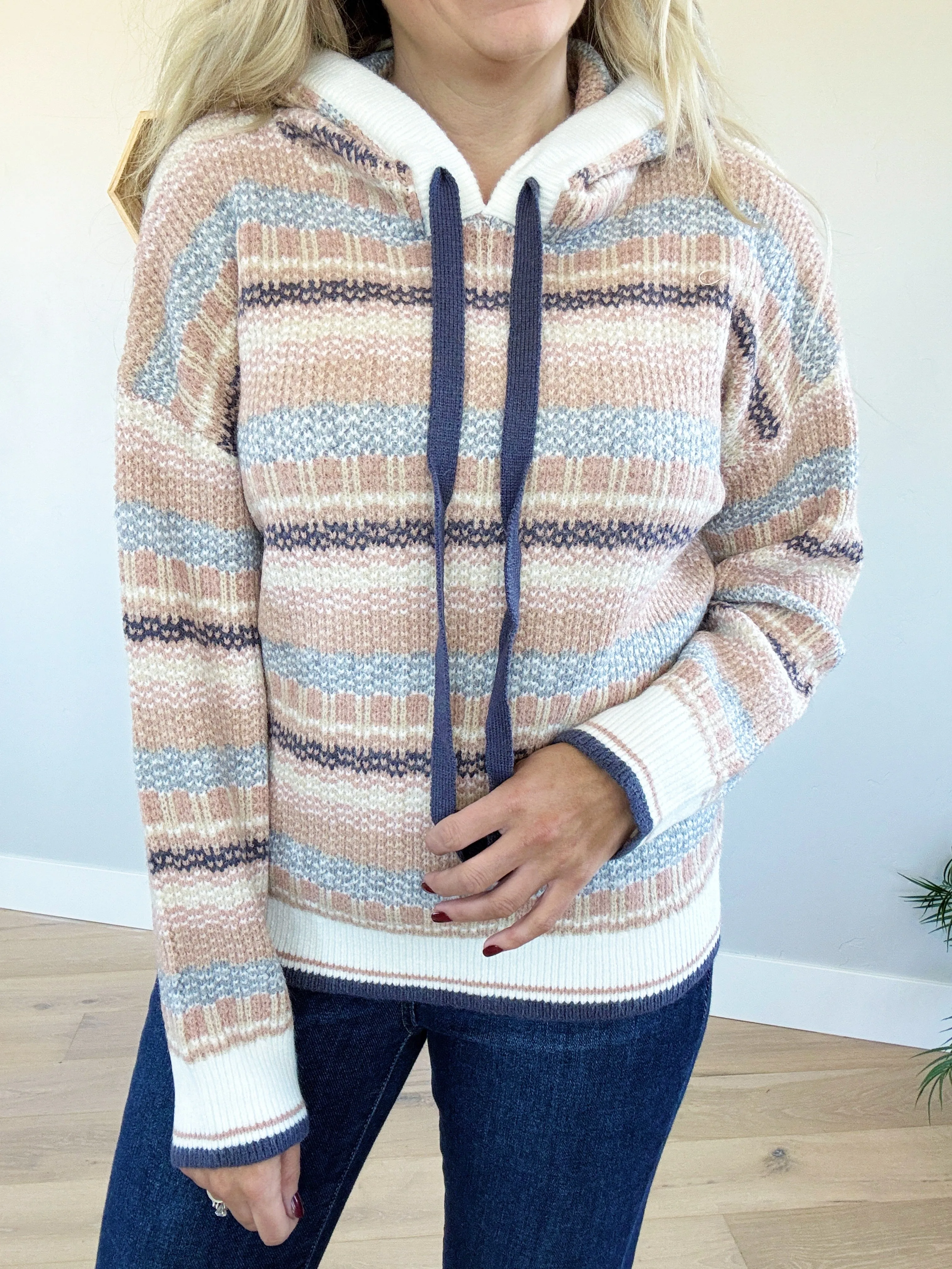 Addicted to Love Heart Embroidery Striped Top in Neutral