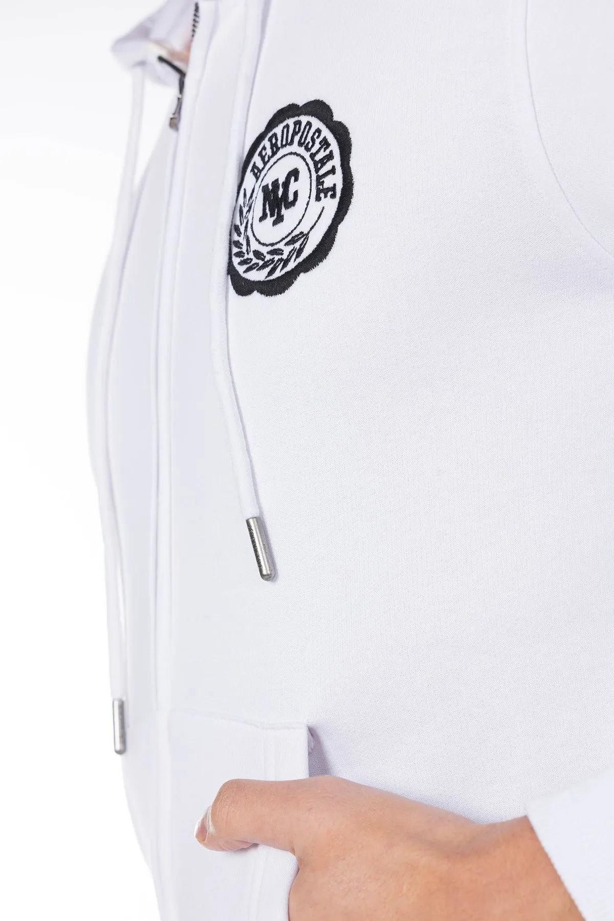 AEROPOSTALE NY SHIELD FULL ZIP HOODIE-WHITE