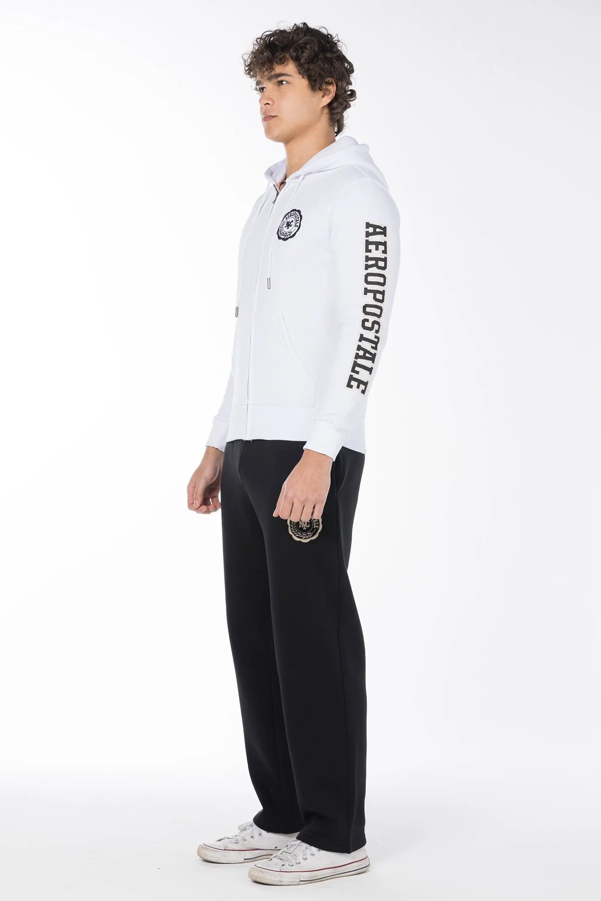 AEROPOSTALE NY SHIELD FULL ZIP HOODIE-WHITE