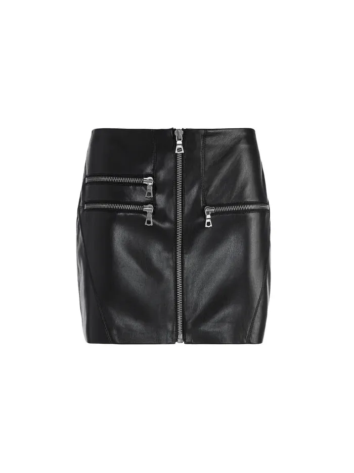 Alice & Olivia KENDALE FRONT ZIP VEGAN LEATHER MINI SKIRT- black