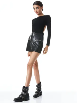 Alice & Olivia KENDALE FRONT ZIP VEGAN LEATHER MINI SKIRT- black