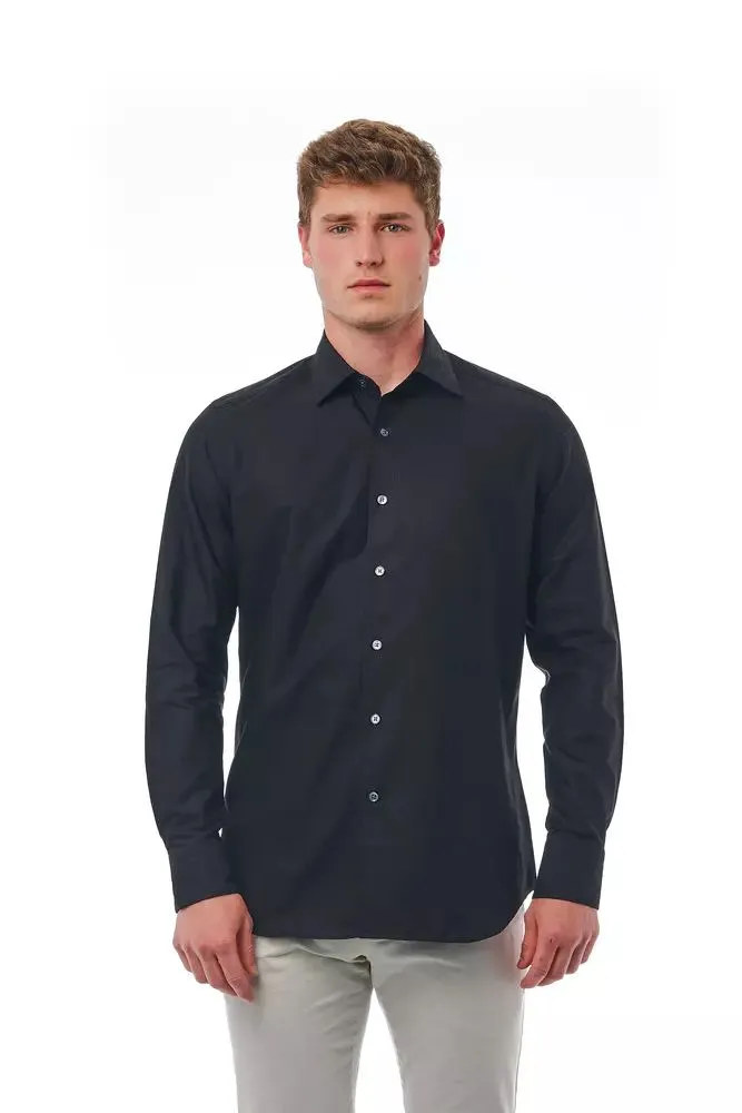 Bagutta Elegant Black Cotton Italian Collar Shirt