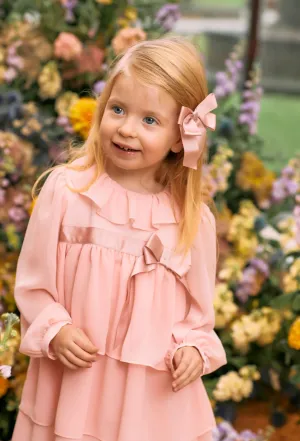 Beautiful Pink&nbsp; chiffon dress with ruffle and Bow details.