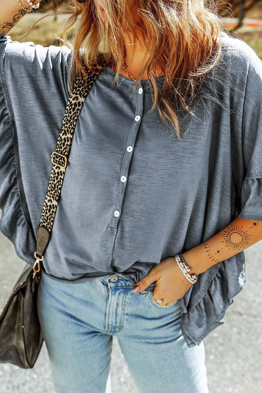 Bouncy Sunday Half Flounce Sleeve Blouse
