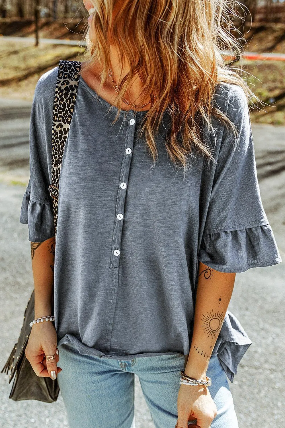 Bouncy Sunday Half Flounce Sleeve Blouse