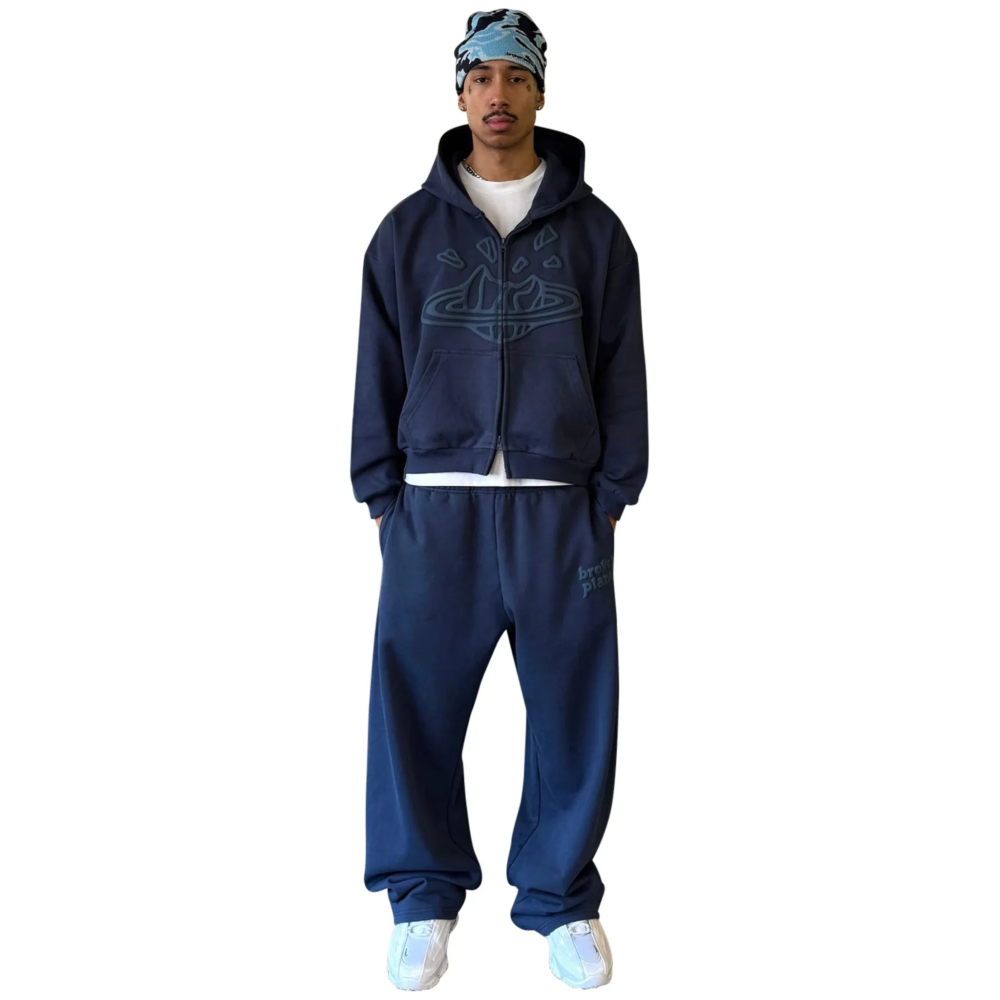 Broken Planet Zip-Up Deep Navy Hoodie
