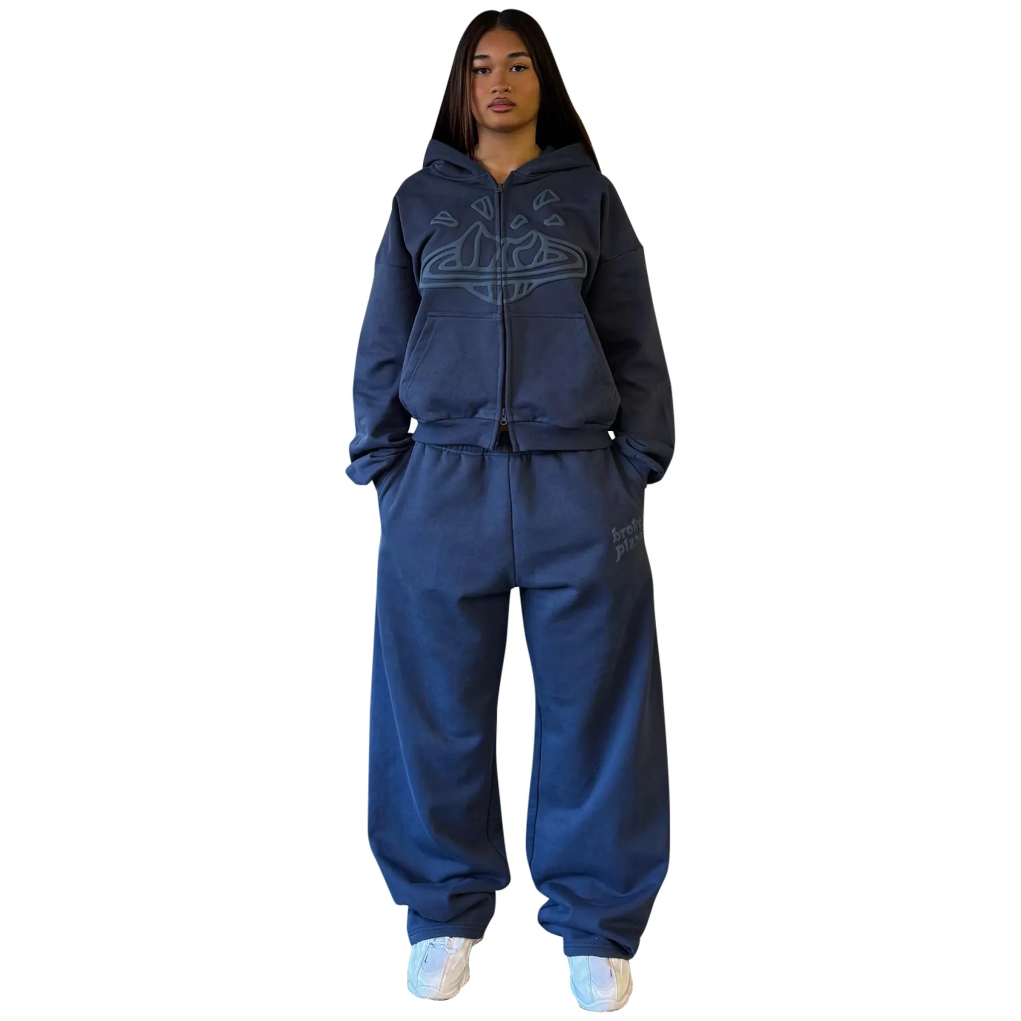 Broken Planet Zip-Up Deep Navy Hoodie