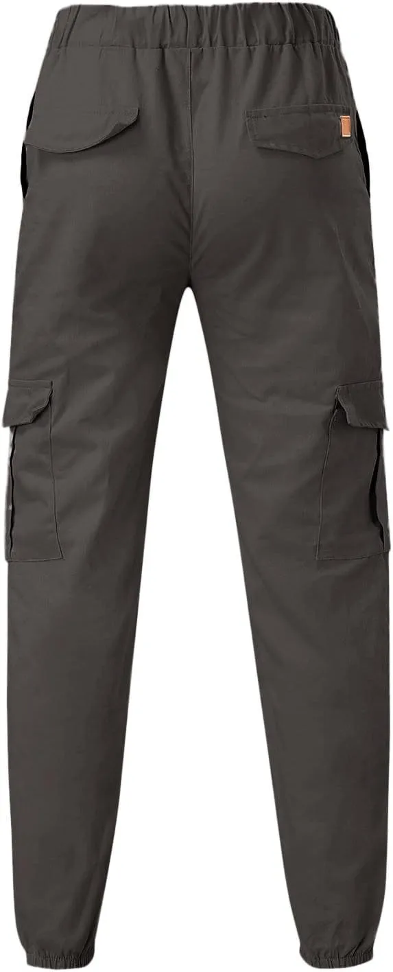 Cargo Pants for Men Relaxed Fit Cargo Pants Elastic Waist Drawstring Jogger Sweatpants Straight Multi Pockets Outdoor