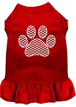 Chevron Paw Screen Print Dress Red Lg