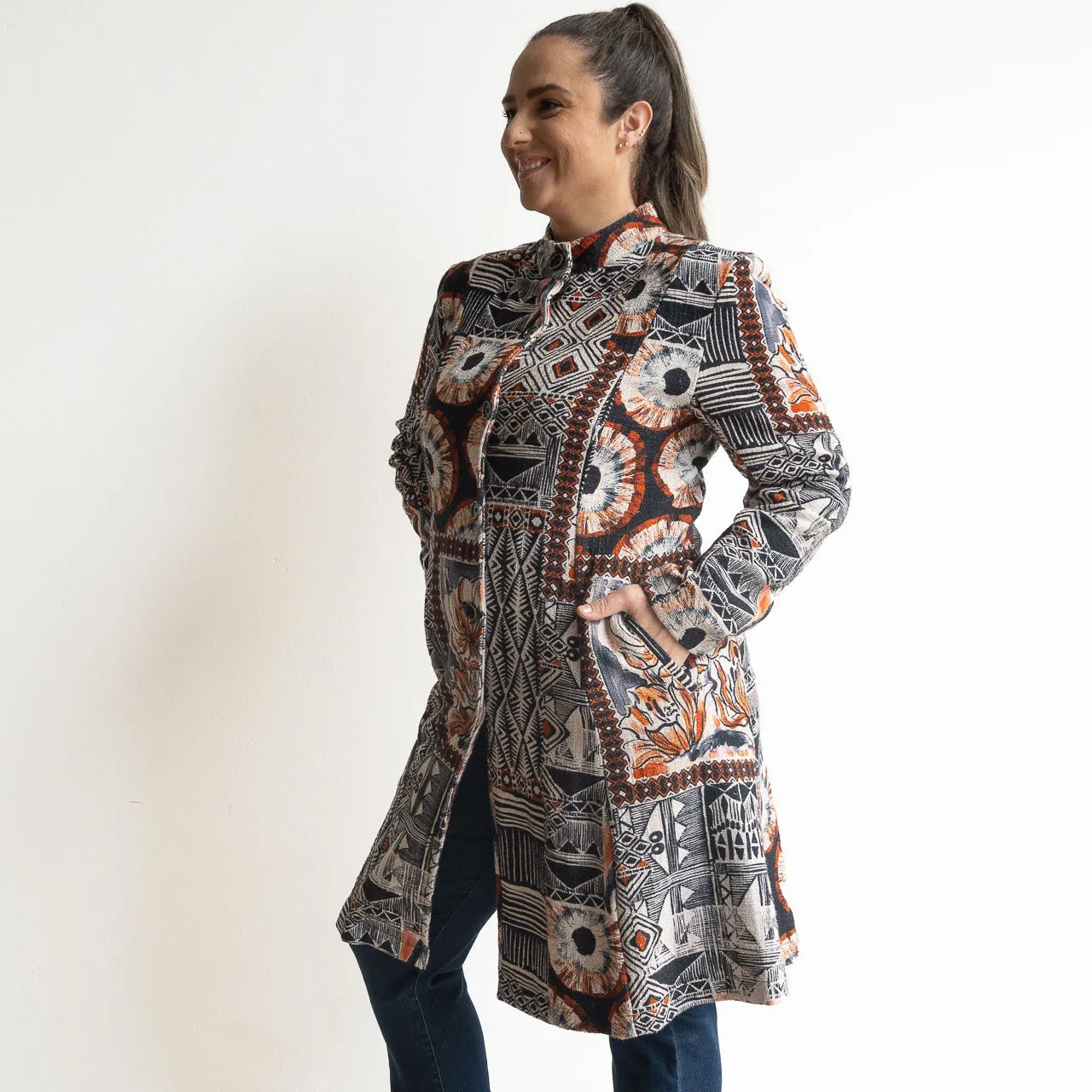 Classic Woven Cotton Coat by Orientique Australia - Makeba - 62726