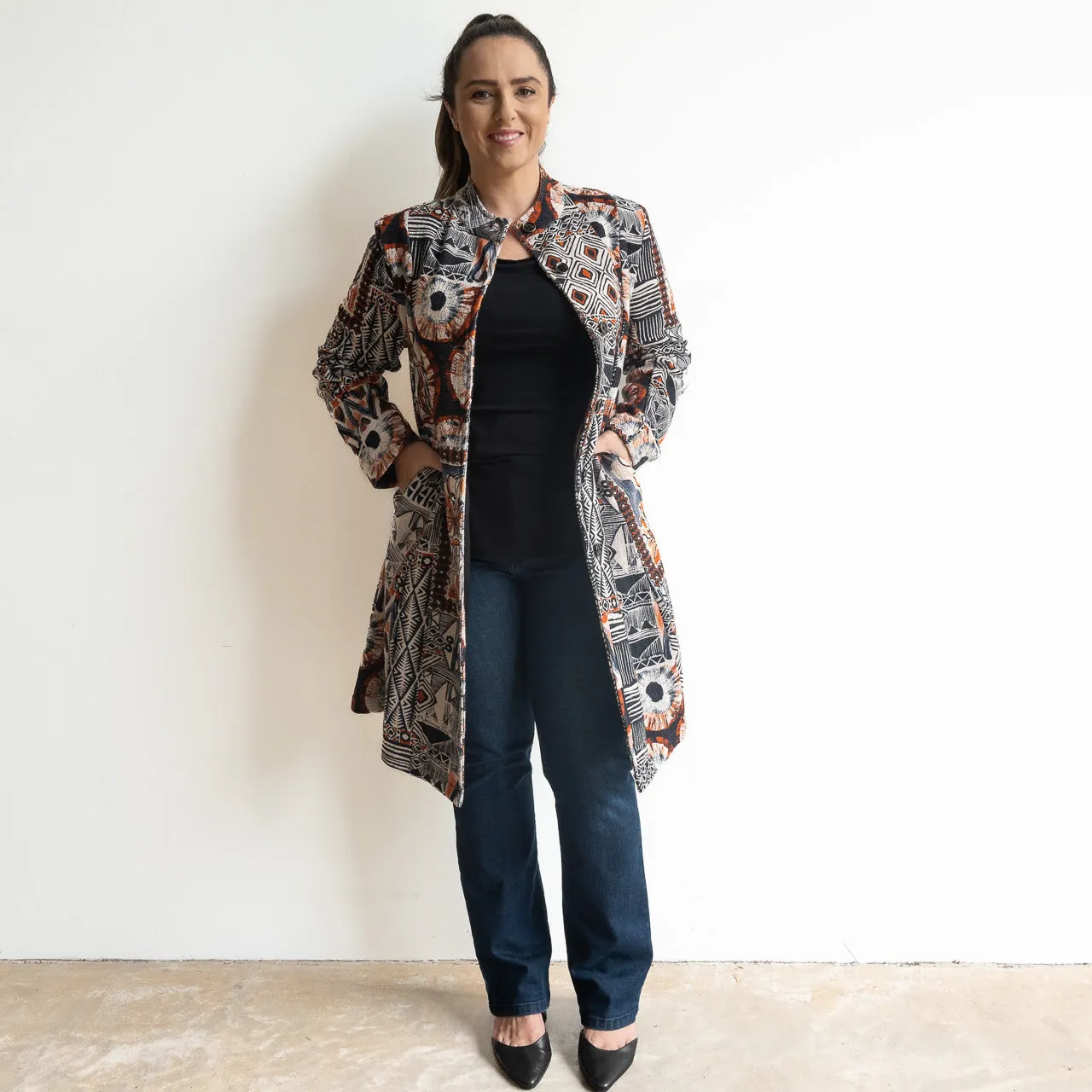 Classic Woven Cotton Coat by Orientique Australia - Makeba - 62726