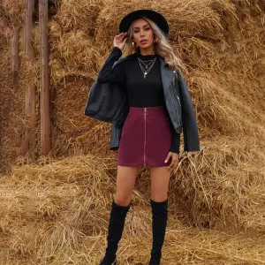 Corduroy Zipper Front Mini Skirt