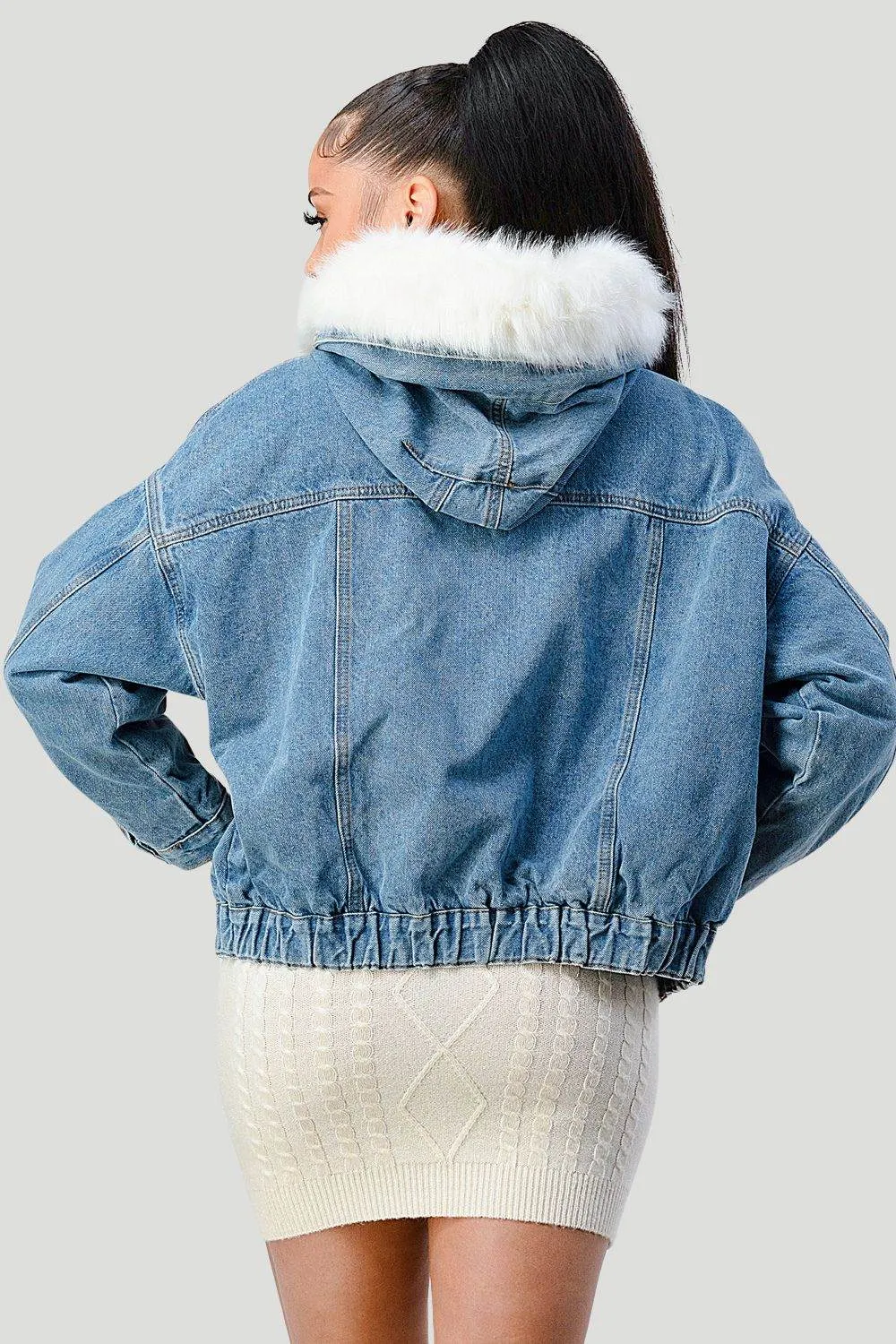 COZY FAUX FUR TRIM OVERSIZED DENIM JACKETS