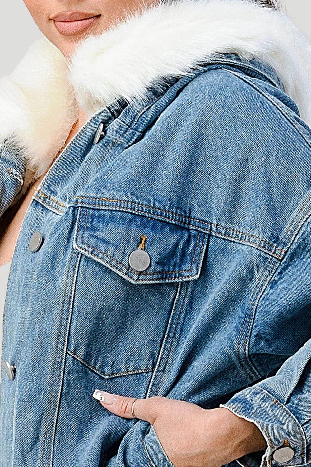 COZY FAUX FUR TRIM OVERSIZED DENIM JACKETS