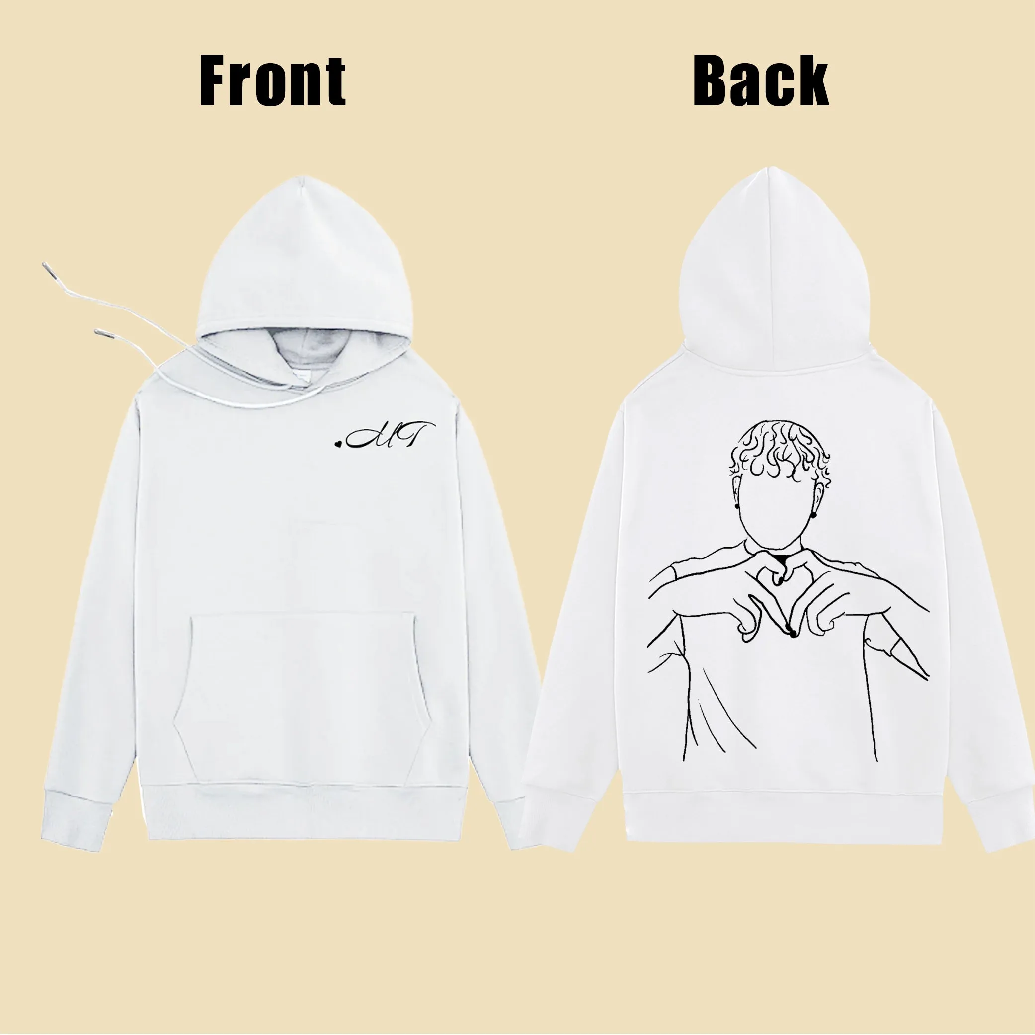 Customized Photo Line Drawing & Initials on Chest Hoodie Gift for Him