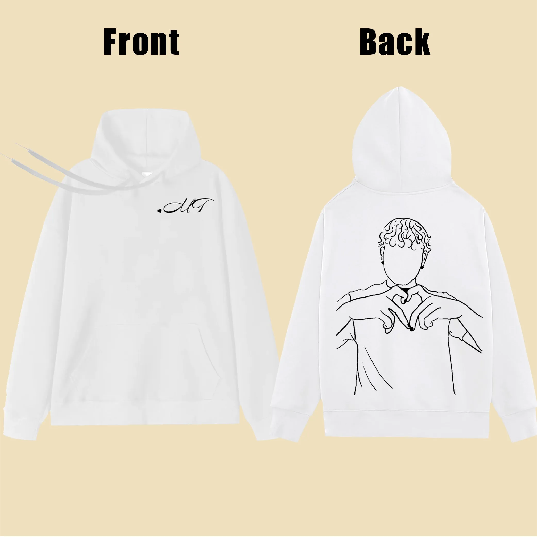 Customized Photo Line Drawing & Initials on Chest Hoodie Gift for Him