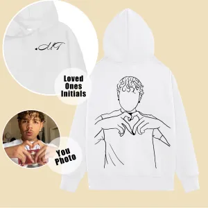 Customized Photo Line Drawing & Initials on Chest Hoodie Gift for Him