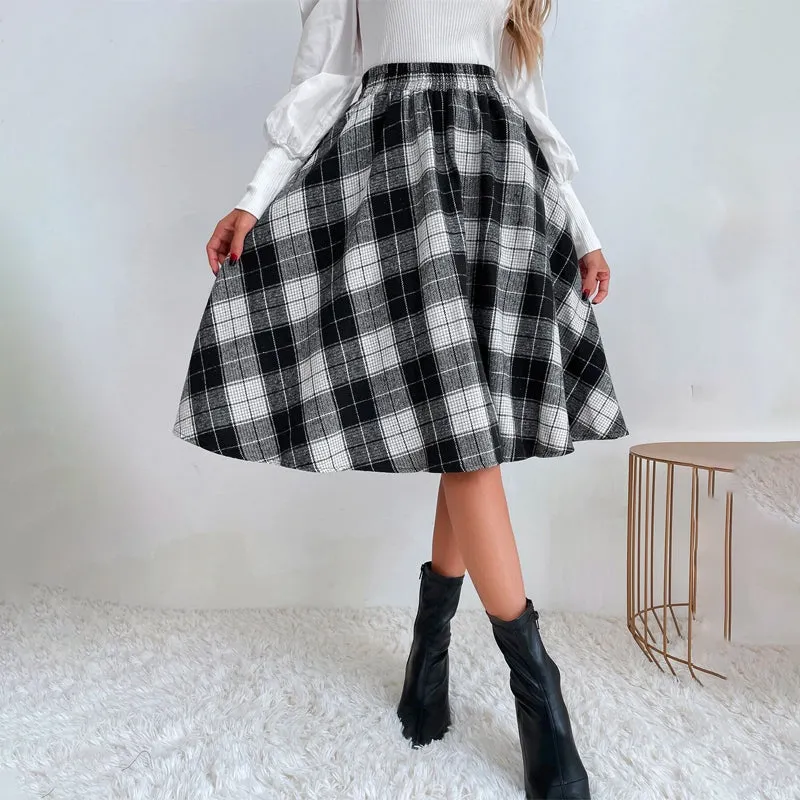 Elastic Waist Plaid Print Skirt