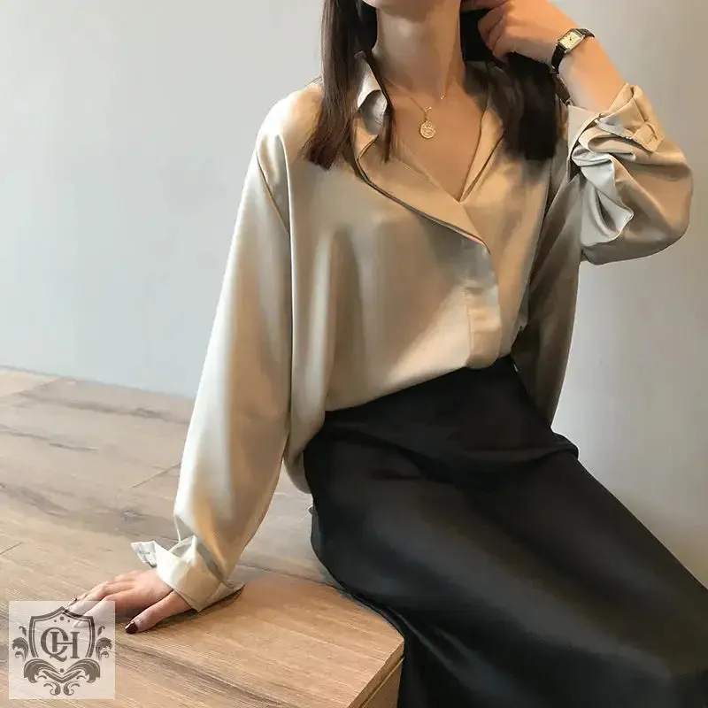 Elegant Satin V-Neck Shirt
