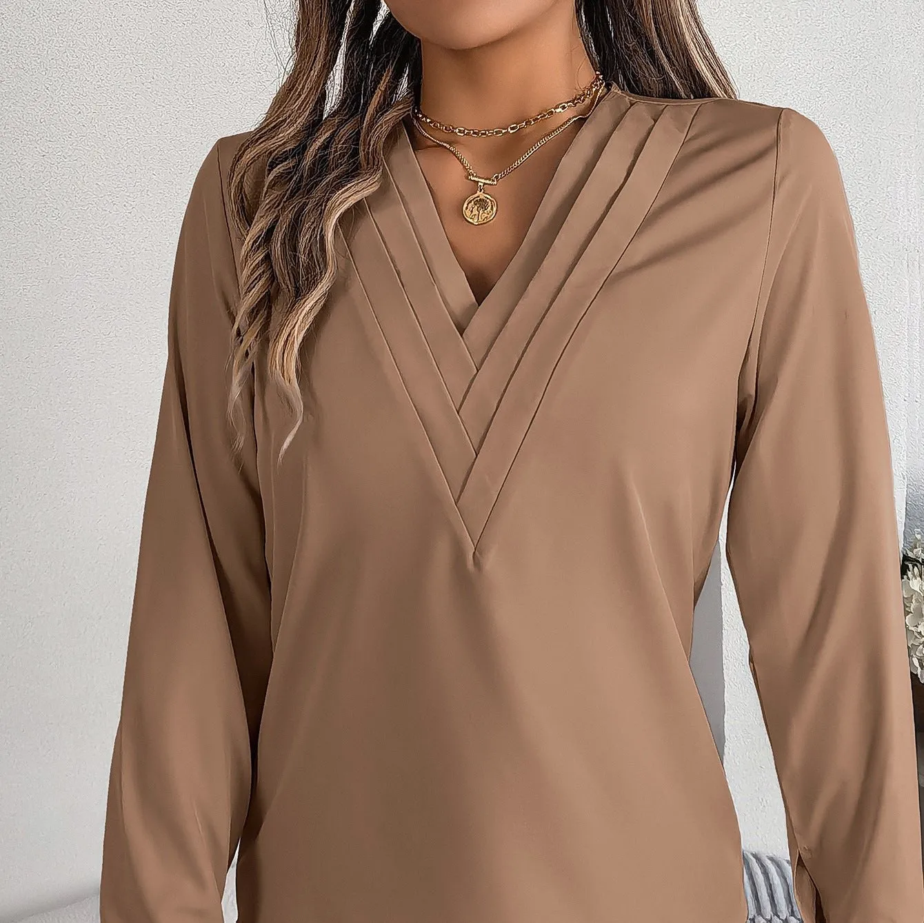Elegant V-Neck Long Sleeve Blouse