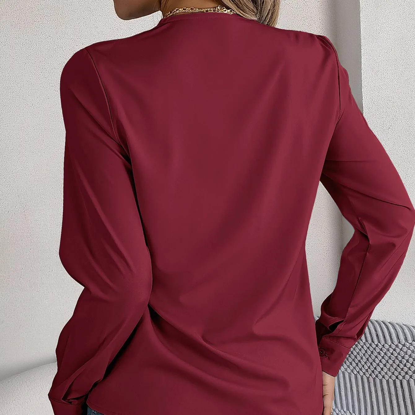 Elegant V-Neck Long Sleeve Blouse