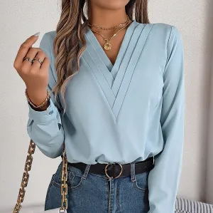 Elegant V-Neck Long Sleeve Blouse
