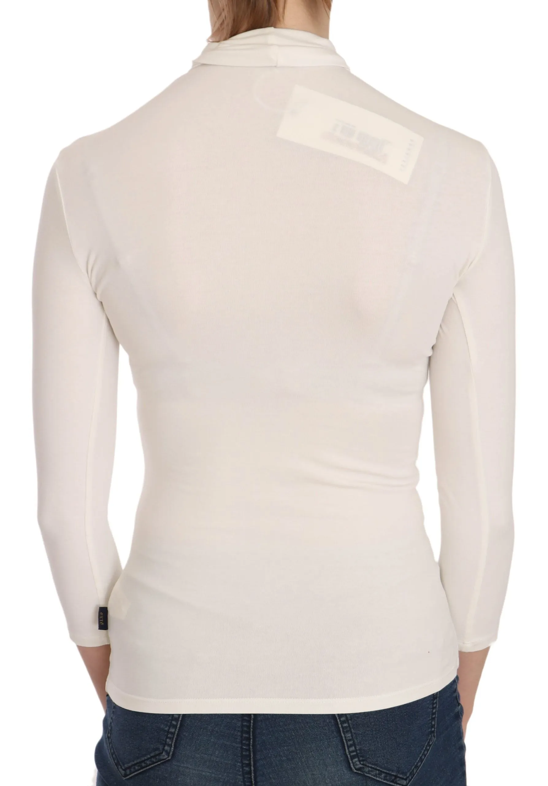 Exte Elegant White Long Sleeve Crew Neck Top