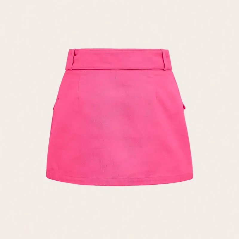 Flap Pocket Buckle Belted Cargo Skirt