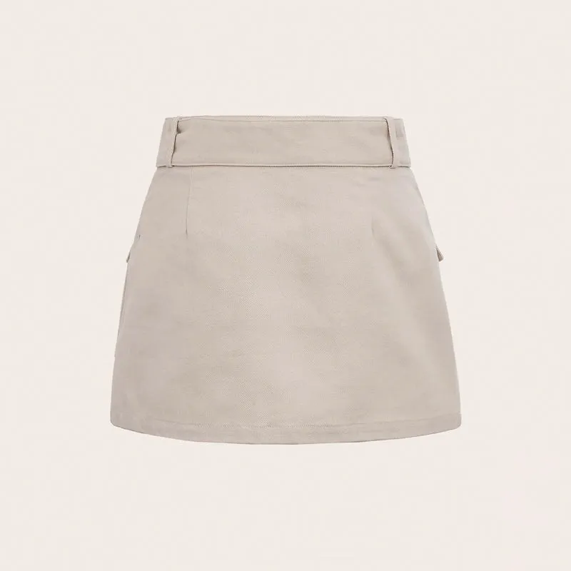 Flap Pocket Buckle Belted Cargo Skirt
