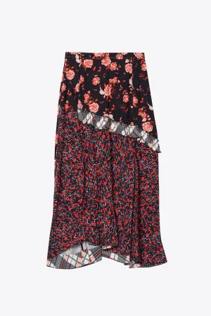 Floral Collage Asymmetric Ruffle Skirt