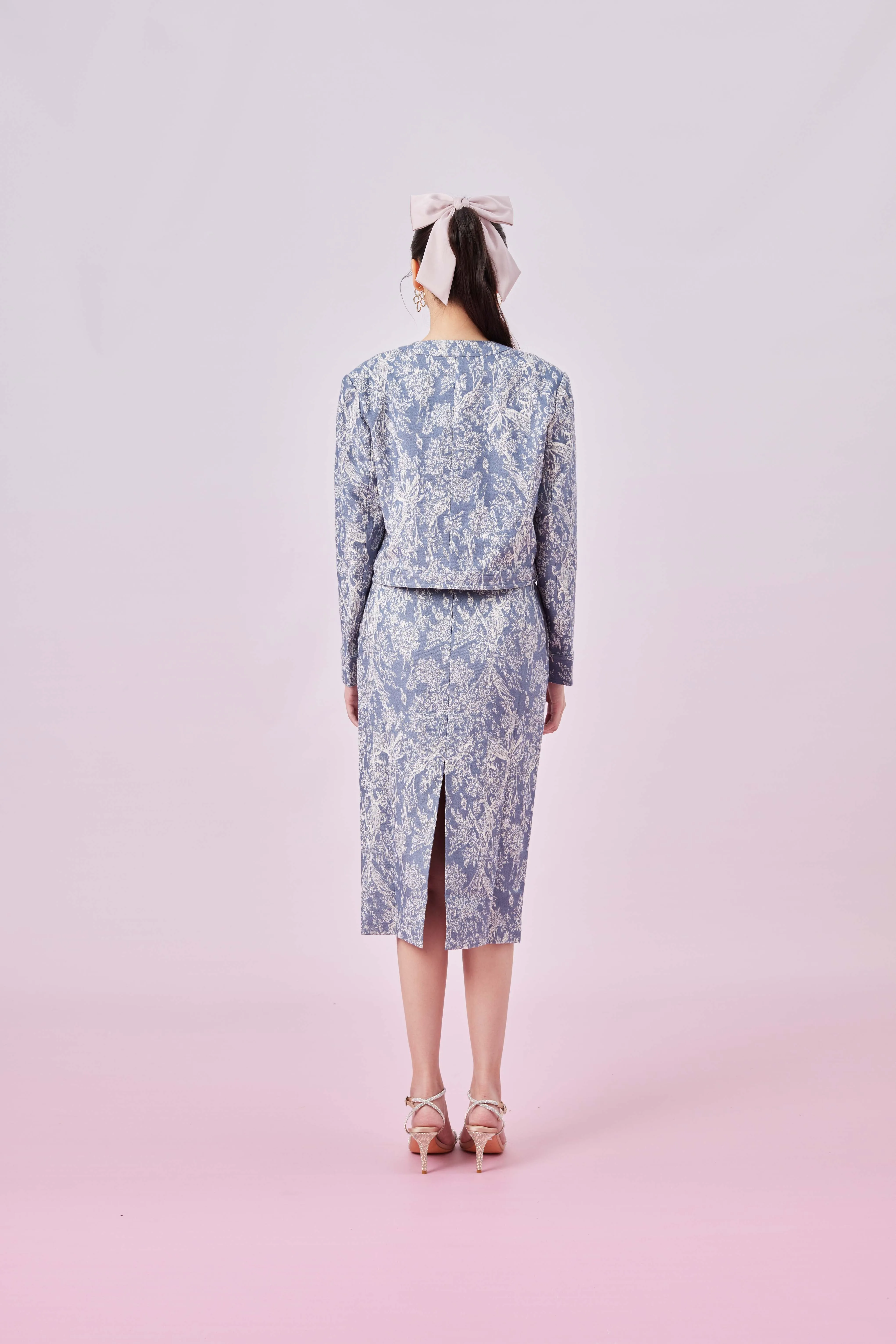 Gabrila Blue Denim Print Crop Jacket