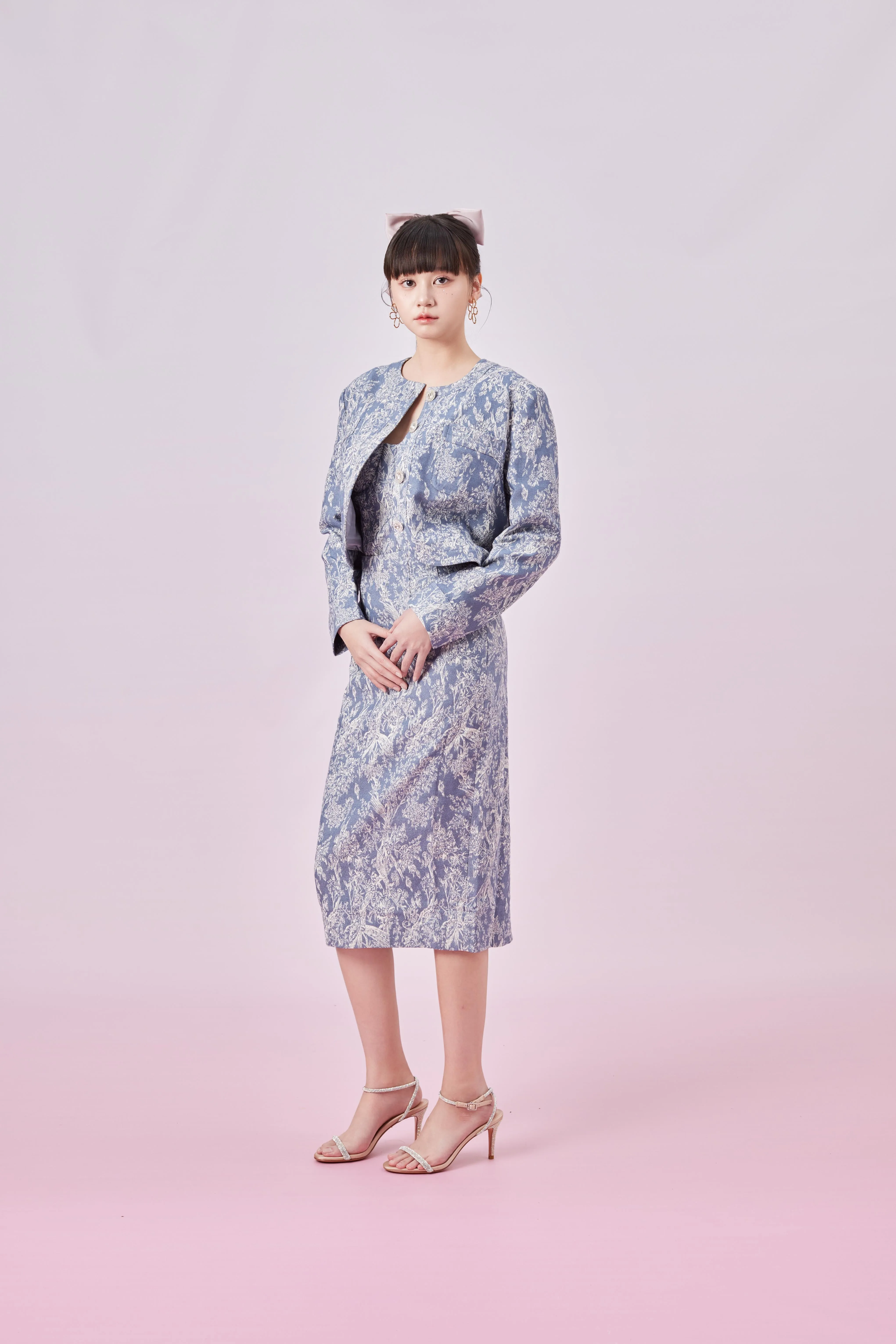 Gabrila Blue Denim Print Crop Jacket
