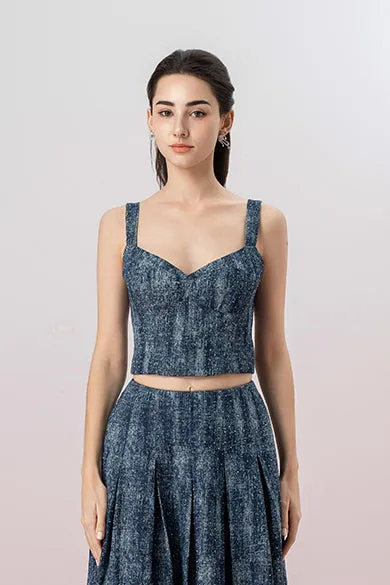 Giovana Twinkle Dark Blue Denim Padded Top