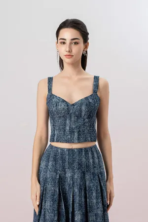 Giovana Twinkle Dark Blue Denim Padded Top
