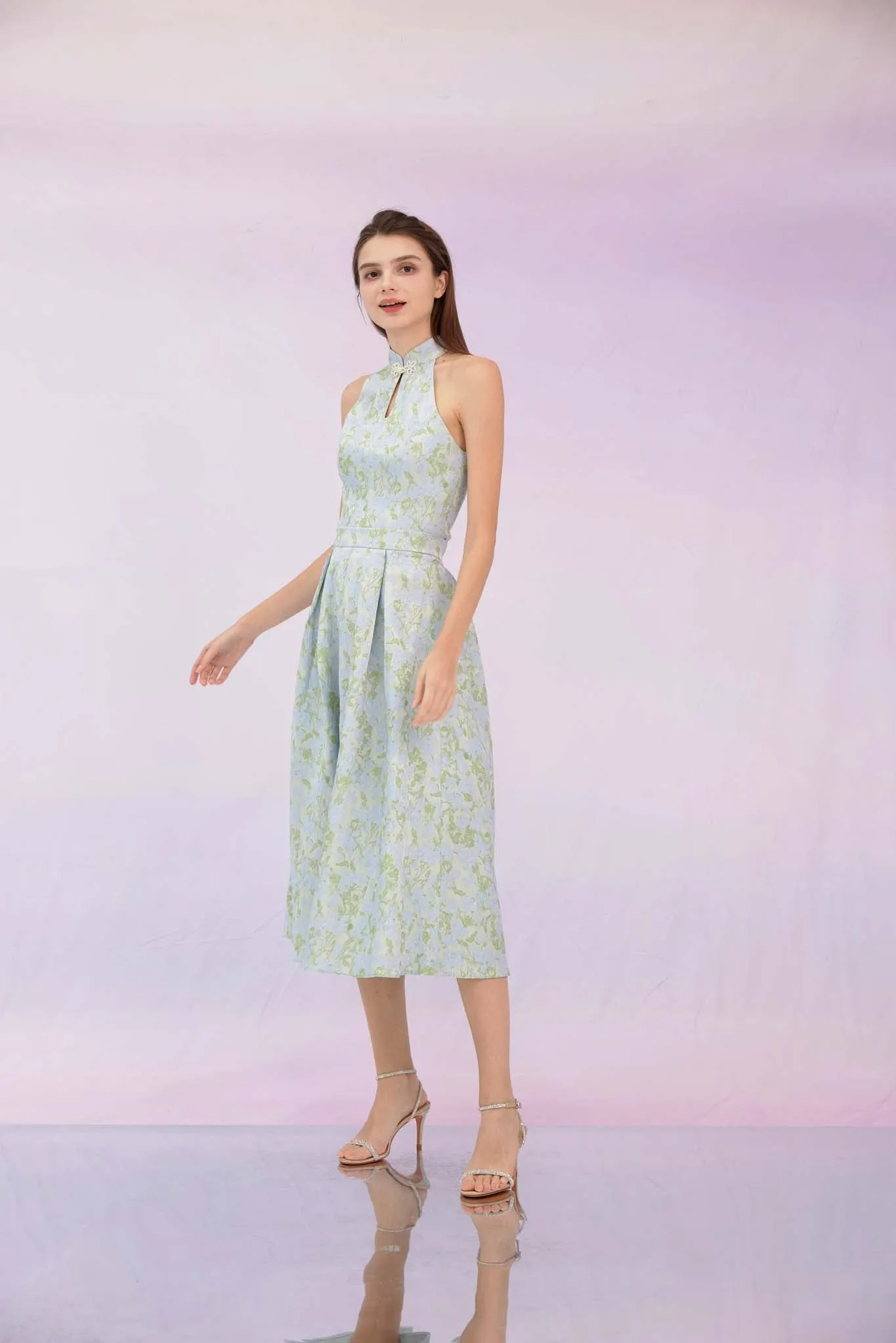 Gizella Green Jacquard Pleated Skirt