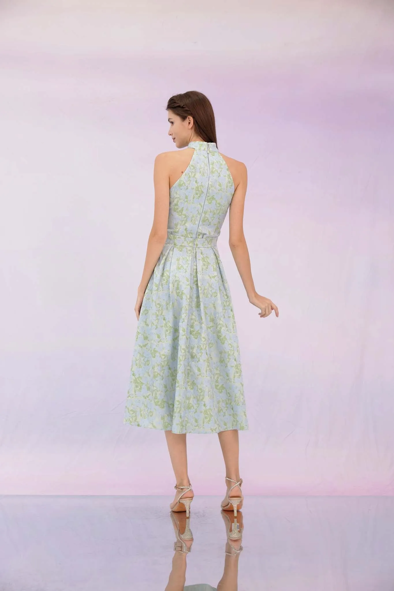 Gizella Green Jacquard Pleated Skirt