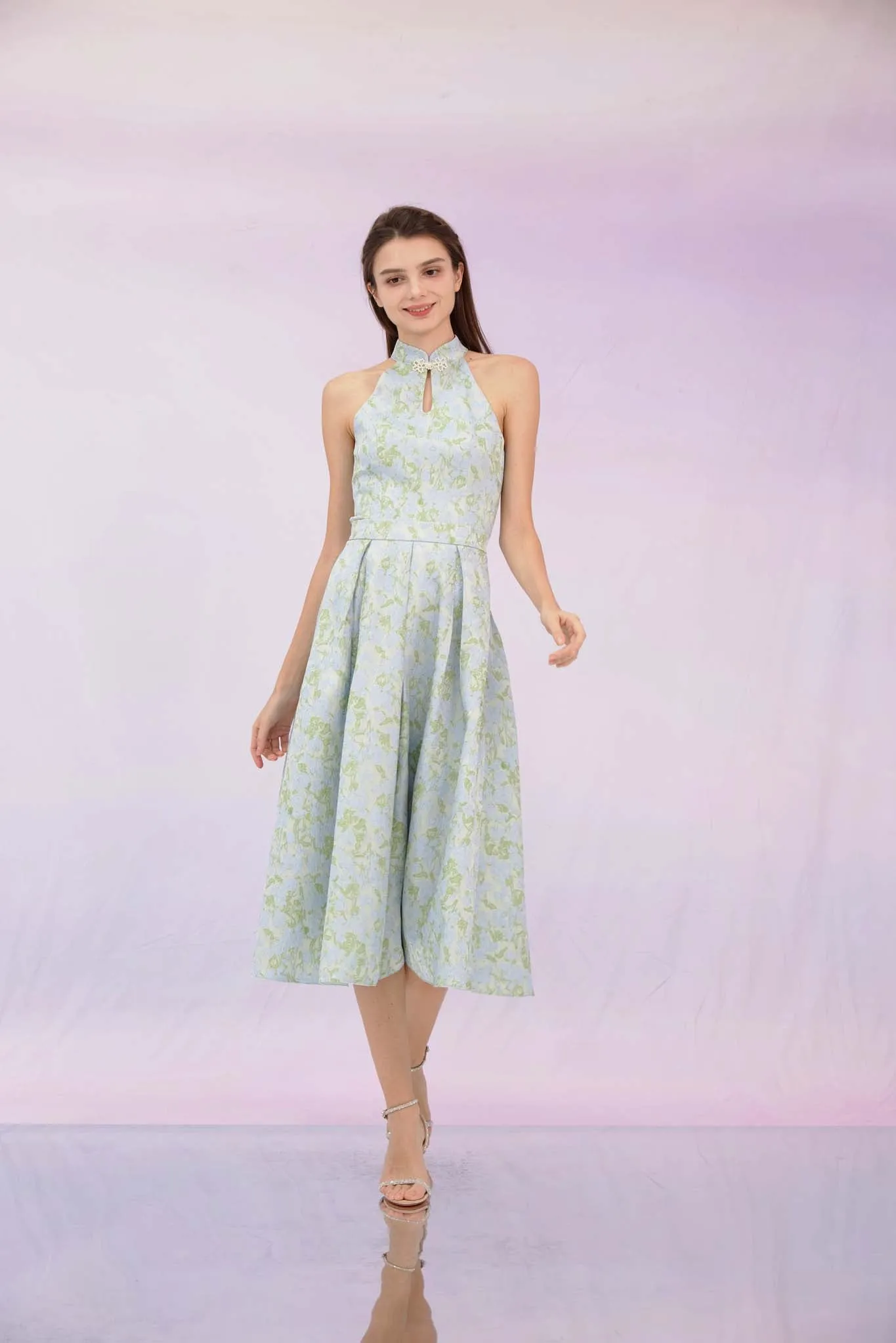 Gizella Green Jacquard Pleated Skirt
