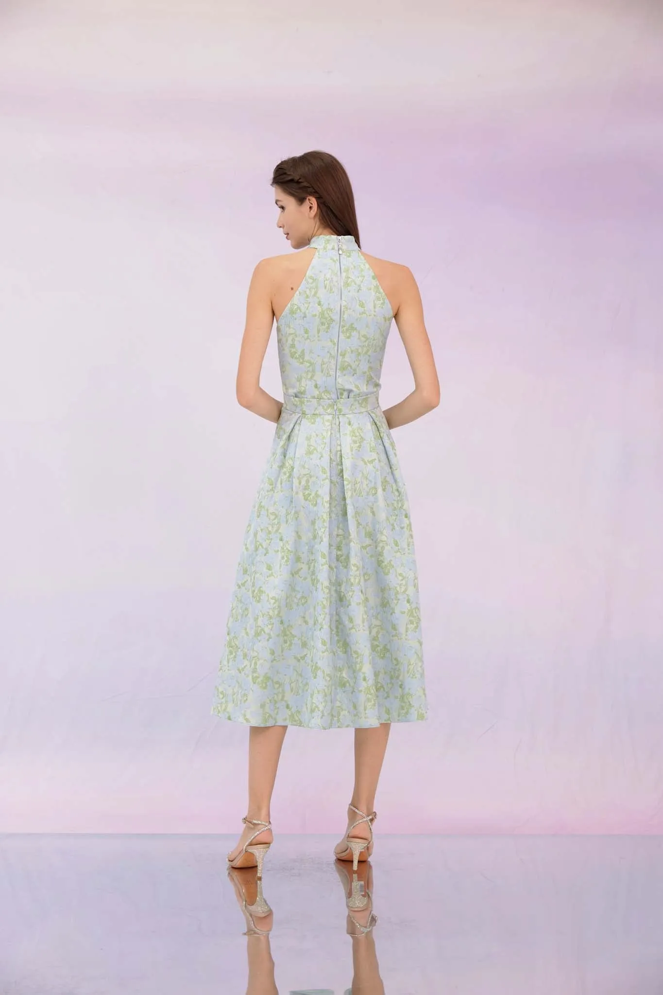 Gizella Green Jacquard Pleated Skirt