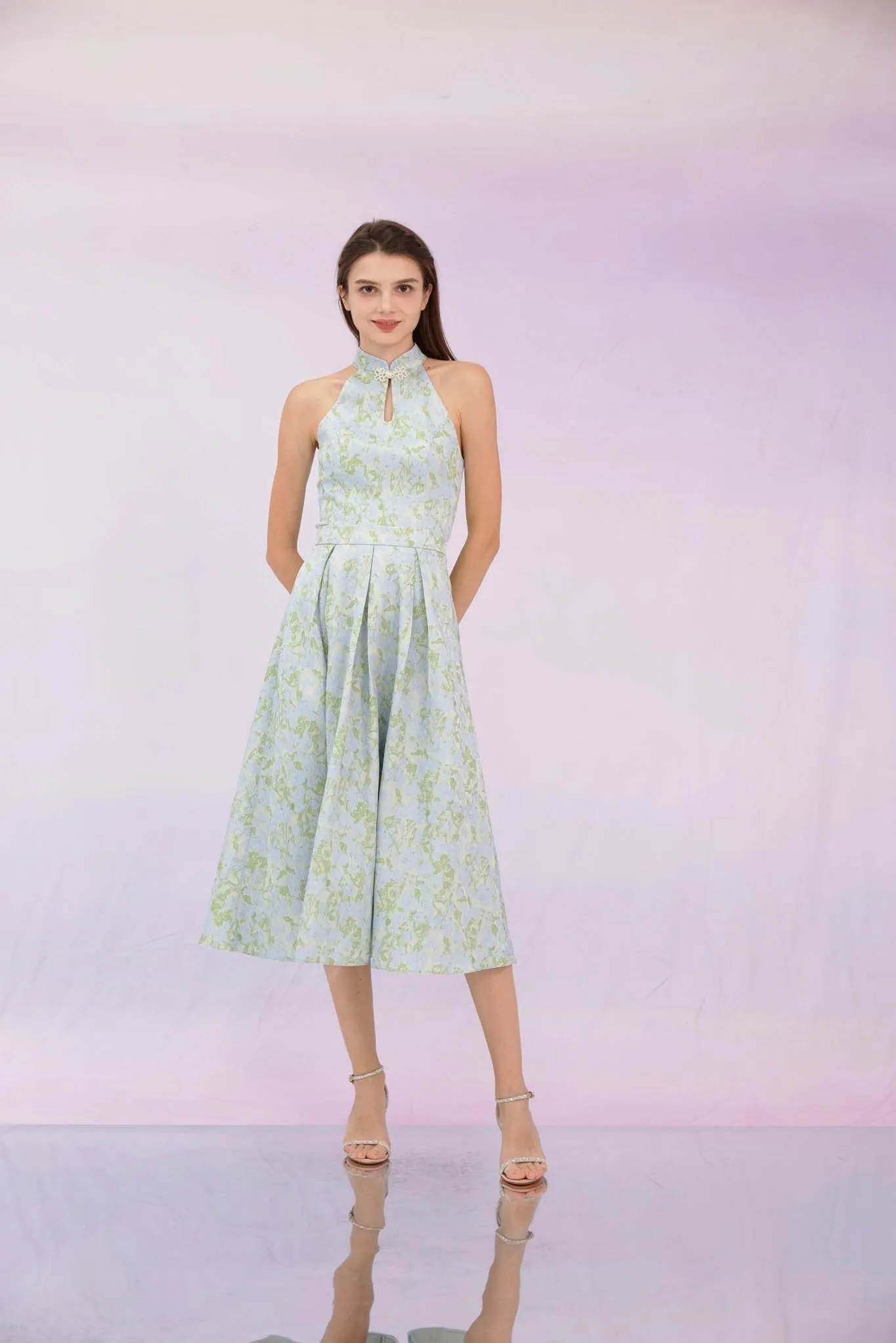 Gizella Green Jacquard Pleated Skirt
