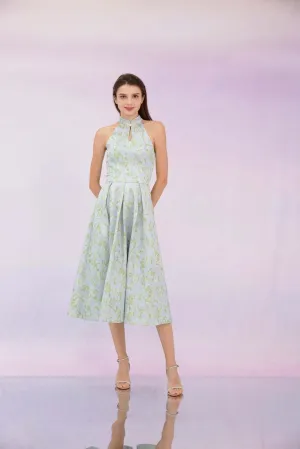 Gizella Green Jacquard Pleated Skirt