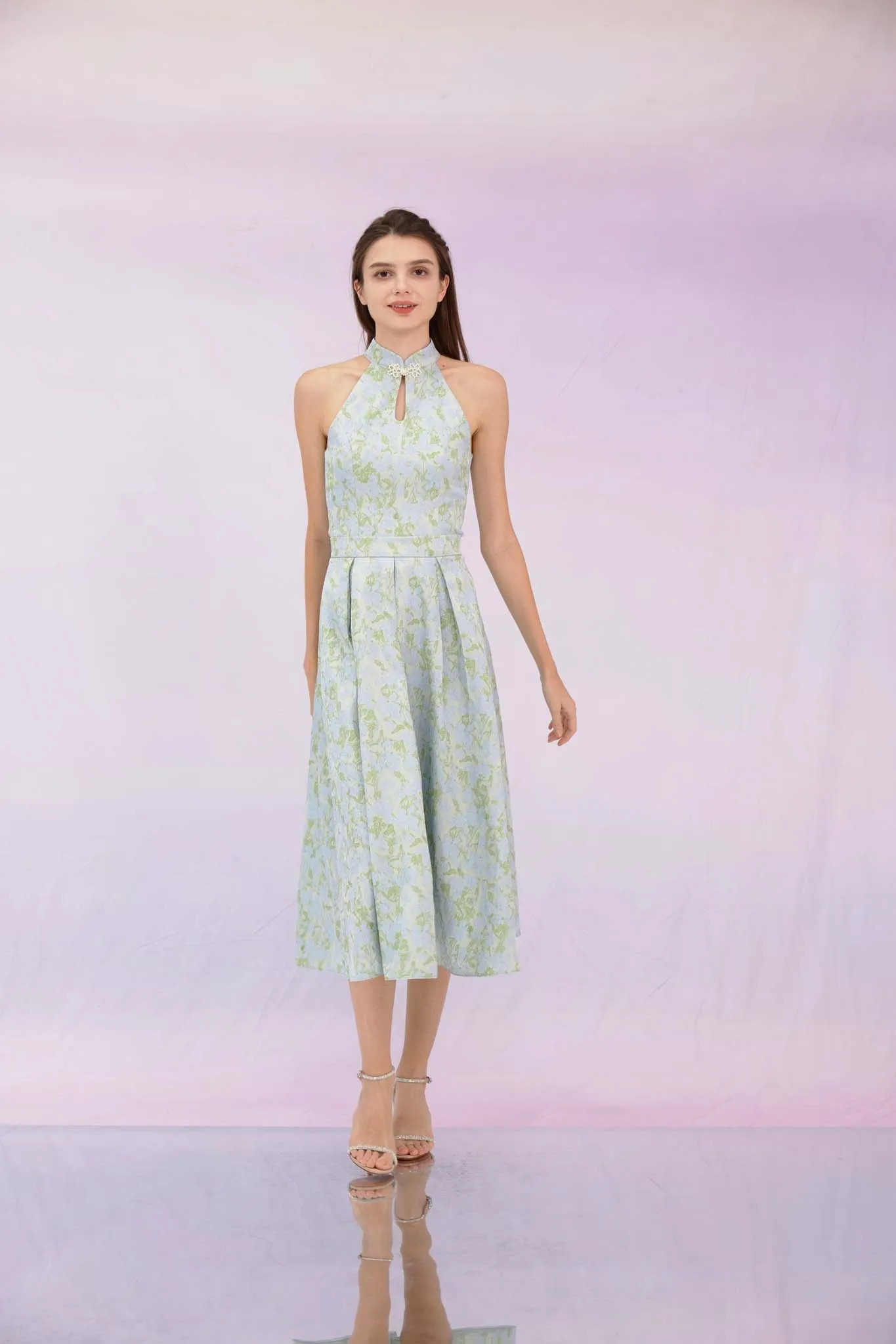 Gizella Green Jacquard Pleated Skirt