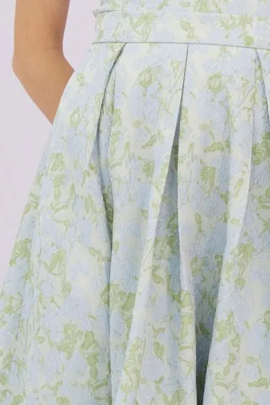 Gizella Green Jacquard Pleated Skirt