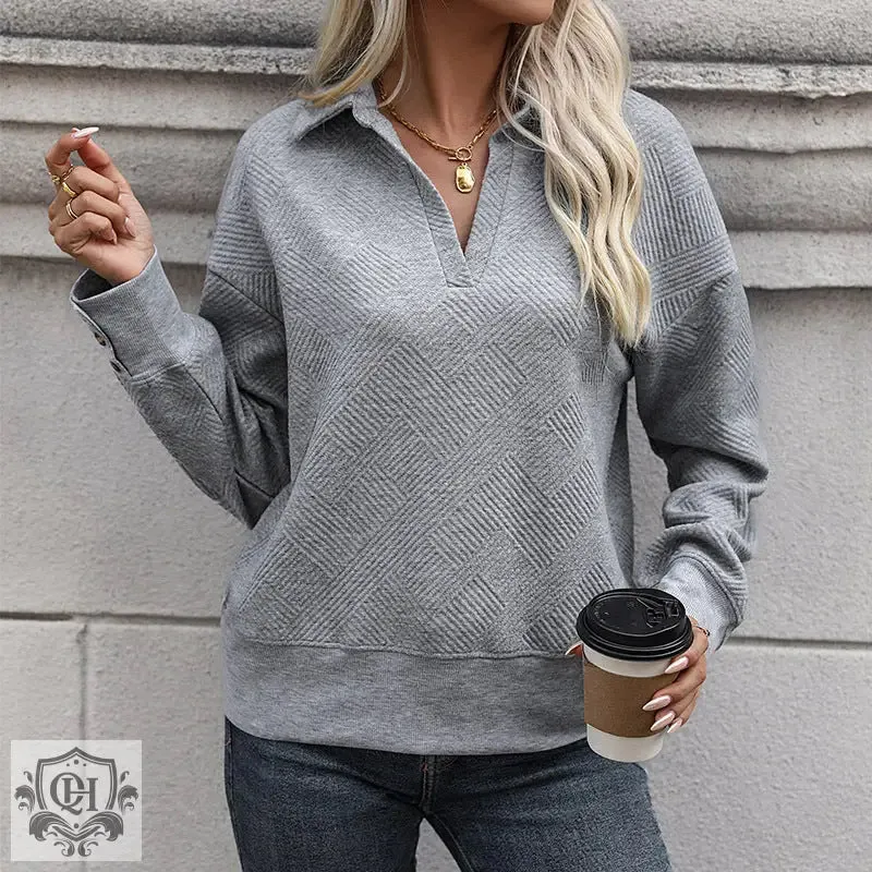 Gray Turn Down Collar Sweater