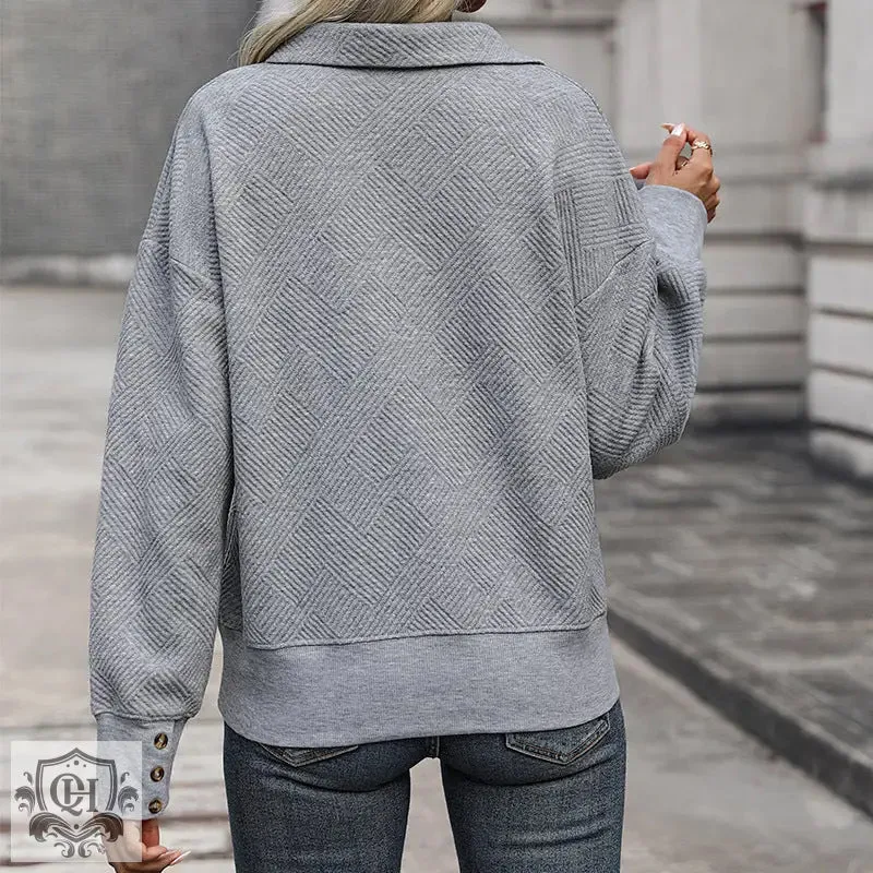 Gray Turn Down Collar Sweater