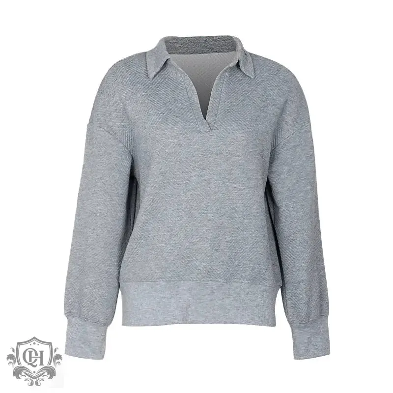 Gray Turn Down Collar Sweater