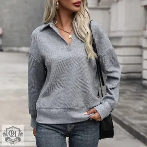 Gray Turn Down Collar Sweater