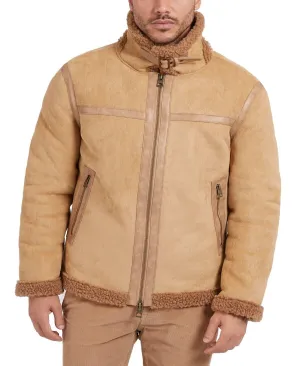 Guess Men's Faux-Shearling Full-Zip Jacket Light Brown Size XXL MSRP $198