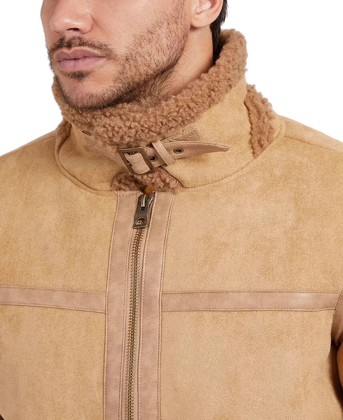 Guess Men's Faux-Shearling Full-Zip Jacket Light Brown Size XXL MSRP $198