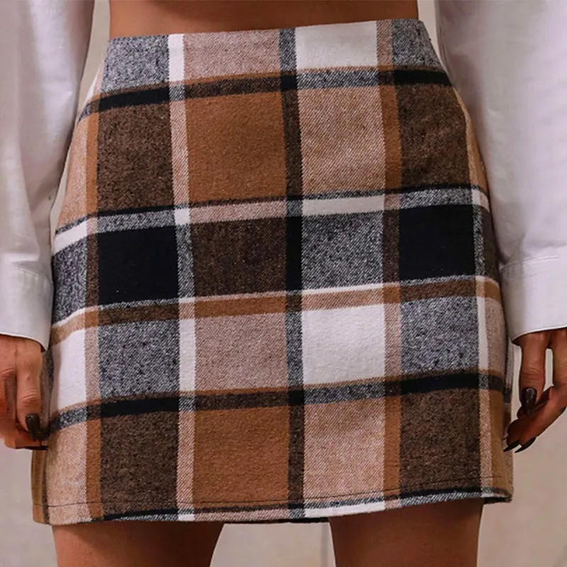 High Waist Plaid Print Skirt