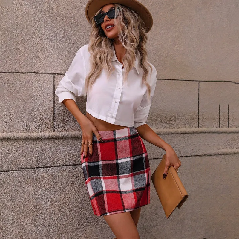 High Waist Plaid Print Skirt